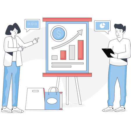 Woman and man are discussing sale growth  Illustration