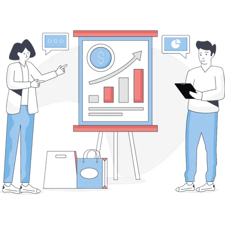 Woman and man are discussing sale growth  Illustration