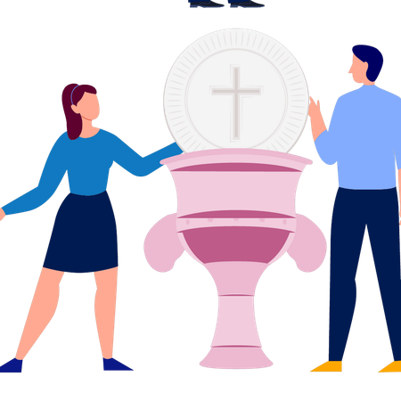 Woman and Man are setting cross clipper  Illustration