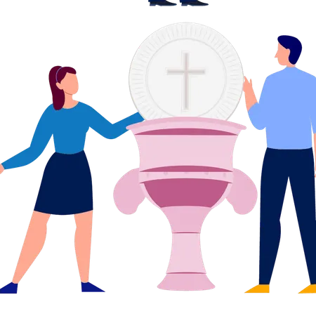 Woman and Man are setting cross clipper  Illustration
