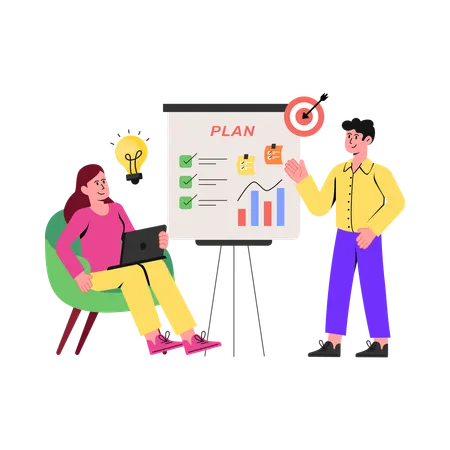 Woman and man Business Planning  Illustration