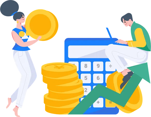 Woman and man calculate budget  Illustration