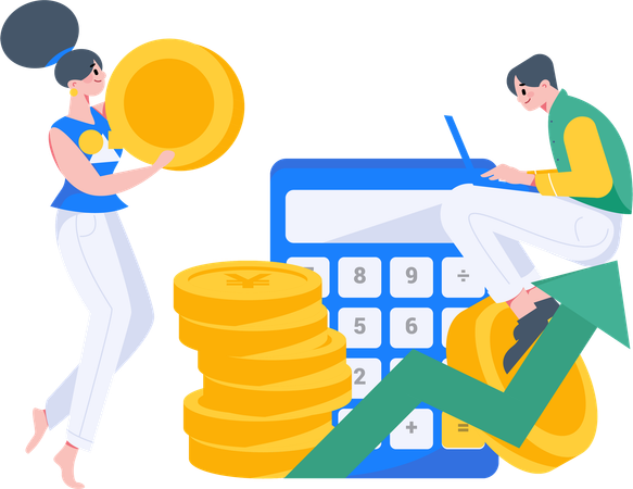 Woman and man calculate budget  Illustration