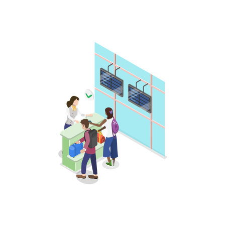 Woman and man checking language at airport for Traveling By Plane  Illustration