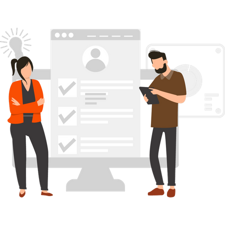 Woman and man checking user profile Illustration