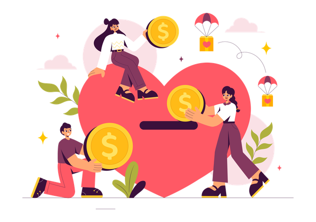 Woman and man collecting money for donation  Illustration