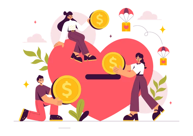 Woman and man collecting money for donation  Illustration