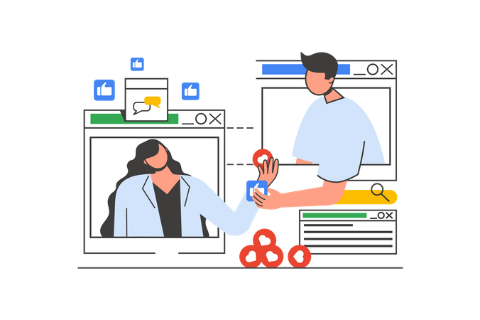 Woman and man connecting via video call  Illustration