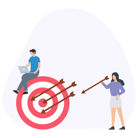 Woman and Man Decide Marketing Goals  Illustration