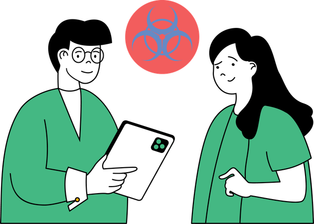 Woman and man discuss about biohazard  Illustration