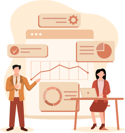 Woman and man discussing on Business Strategy  Illustration