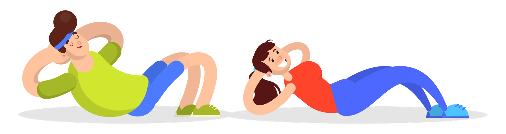 Woman and man doing abs exercise  Illustration