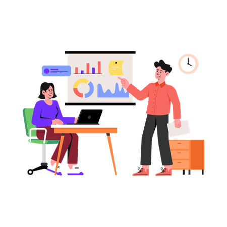 Woman and man doing Business Analysis  Illustration