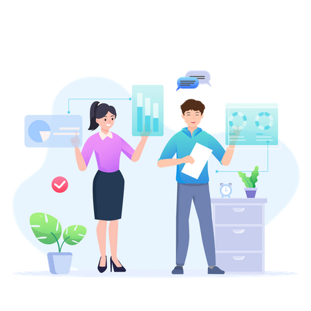 Woman And Man Doing Business Analysis  Illustration