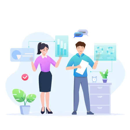 Woman And Man Doing Business Analysis  Illustration