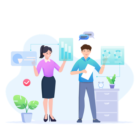 Woman And Man Doing Business Analysis  Illustration