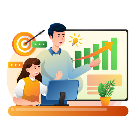 Woman and Man Doing Business Analysis  Illustration