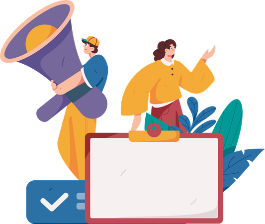 Woman and man doing digital amrketing  Illustration