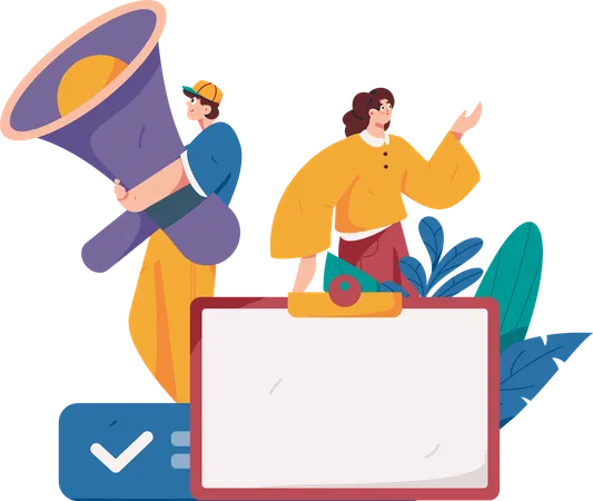 Woman and man doing digital amrketing  Illustration