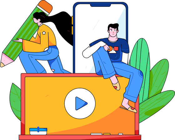 Woman and man doing Digital learning  Illustration