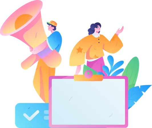 Woman and man doing digital marketing  Illustration