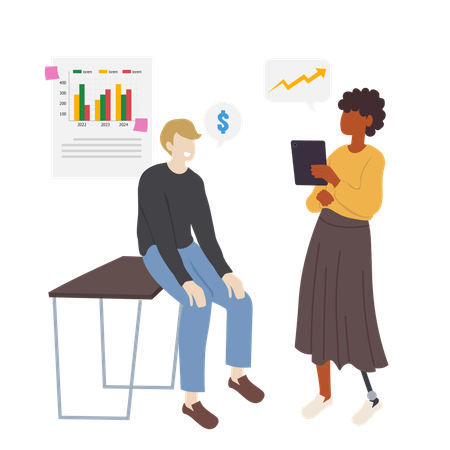Woman and man doing financial discussion  Illustration