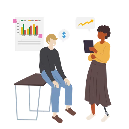 Woman and man doing financial discussion  Illustration