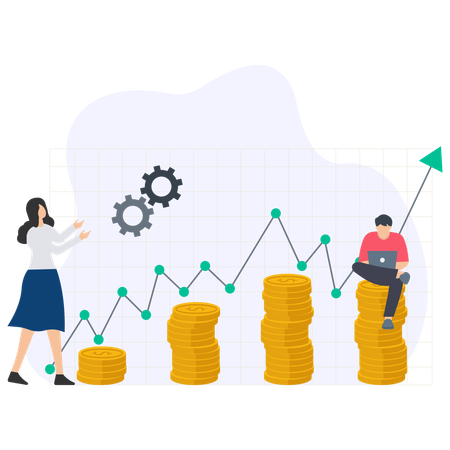 Woman And Man Doing income Growth  Illustration