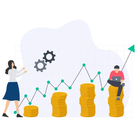 Woman And Man Doing income Growth  Illustration