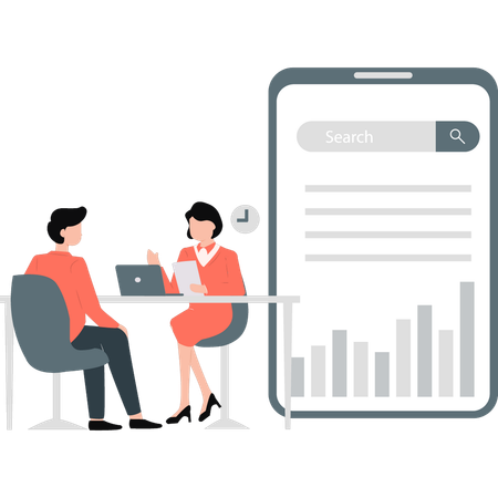 Woman and man doing meeting on business graph  Illustration