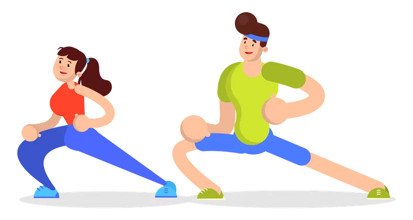 Woman and man doing stretching  Illustration