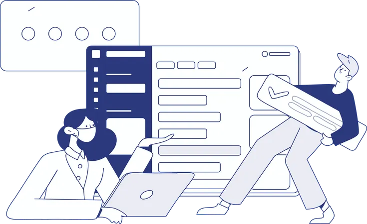 Woman and man doing task coordination  Illustration