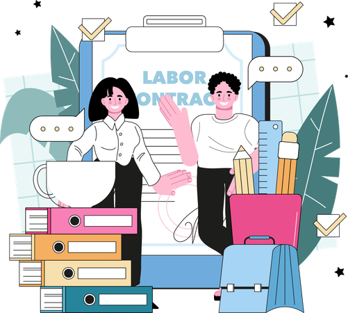 Woman and man giving labor contract  Illustration