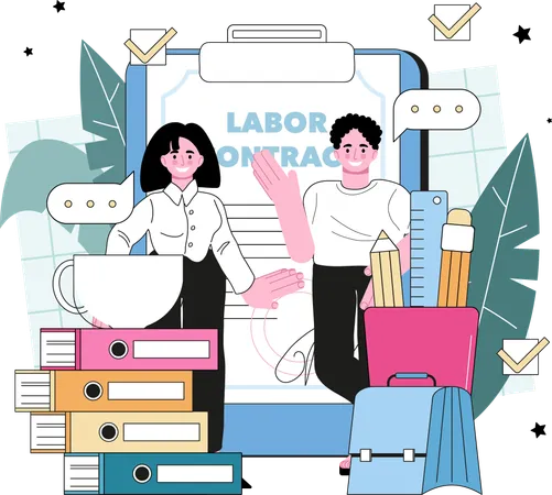Woman and man giving labor contract  Illustration
