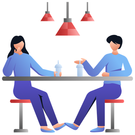 Woman and man Hangout at Cafe  Illustration