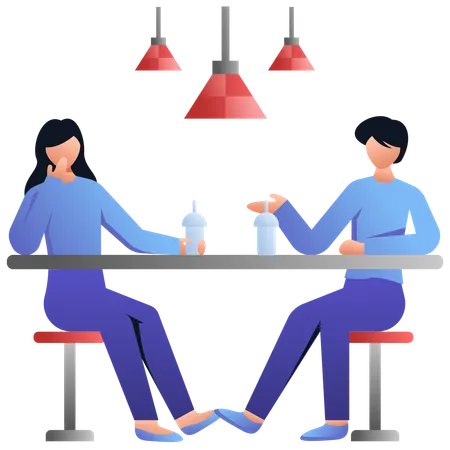 Woman and man Hangout at Cafe  Illustration