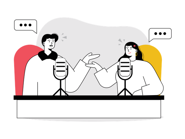 Woman and man having podcast interview  Illustration