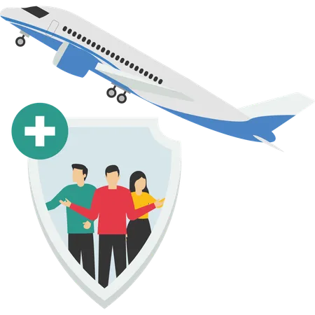 Travel Insurance Concept For Poster Web Site Advertising Like Hand Policy Family Aircraft And Medicine Chest Illustration