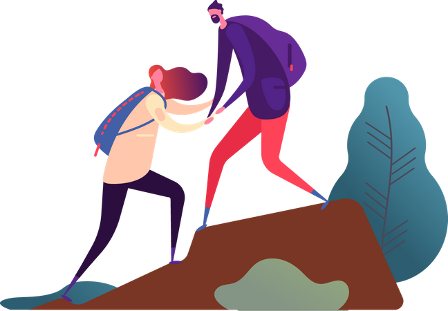 Woman and man hiking  Illustration