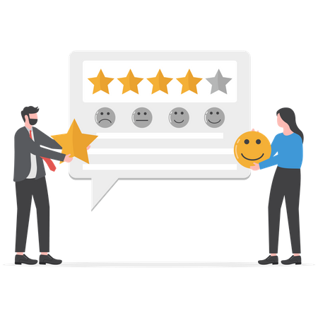 Woman and man holding Stars rating for vote store  Illustration