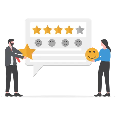 Woman and man holding Stars rating for vote store  Illustration