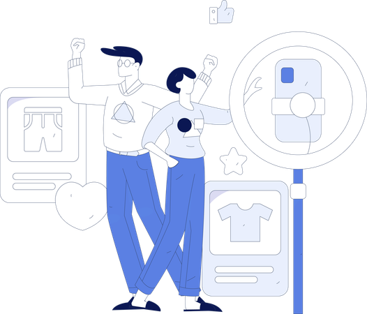 Woman and man live on social media for cloth review  Illustration