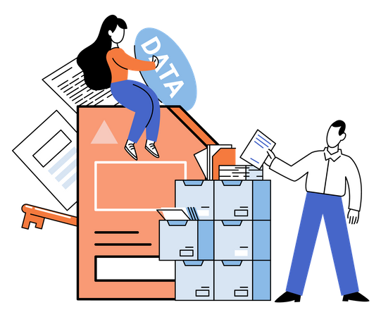 Woman and man managing big data  Illustration