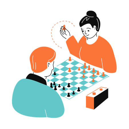 Woman and man playing strategically board game for logic  Illustration