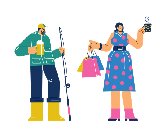 Woman and man present stereotypical gender misconceptions  Illustration