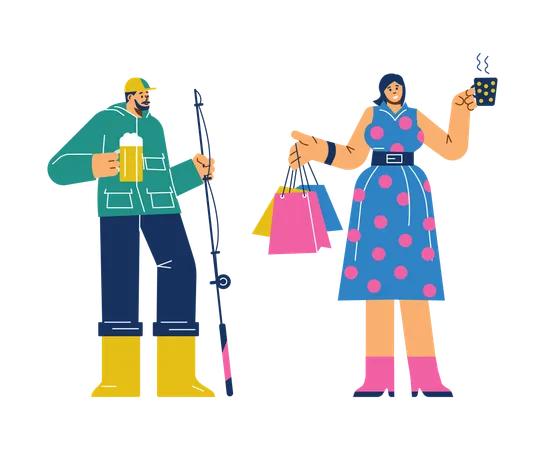 Woman and man present stereotypical gender misconceptions  Illustration