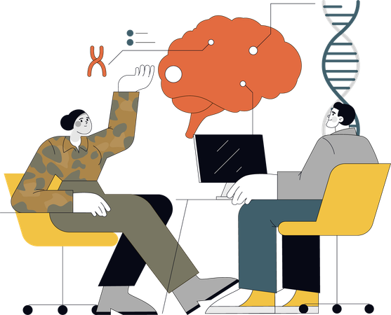 Woman and man research on brain  Illustration