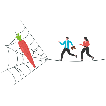 Woman and man running on web for carrot  Illustration