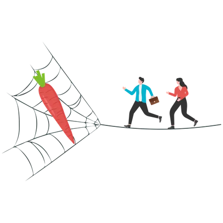 Woman and man running on web for carrot  Illustration