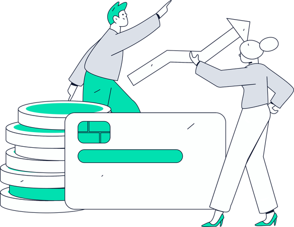 Woman and man showing financial growth  Illustration